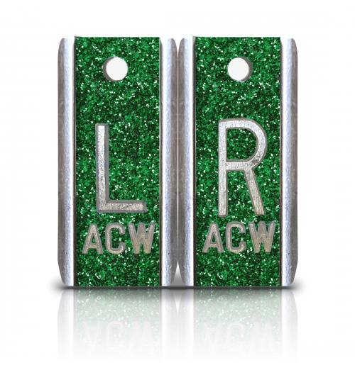 1 1/2" Height Aluminum Elite Style Lead X-ray Markers, Green Glitter Color